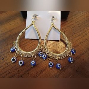 Blue Gold Tone Evil Eye Earrings nwot